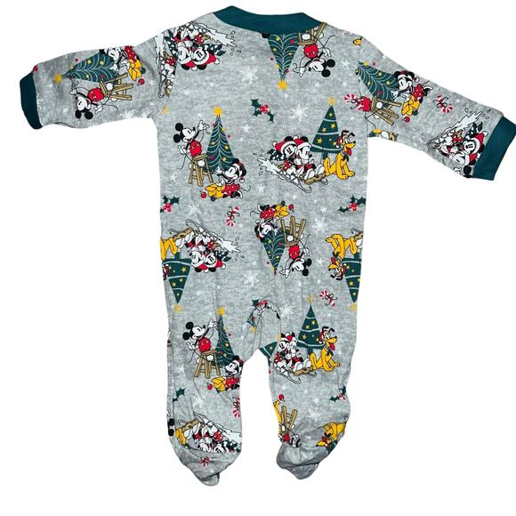 Disney Mickey Mouse Christmas baby one piece christmas footed pajamas size 0/3 - Picture 2 of 4